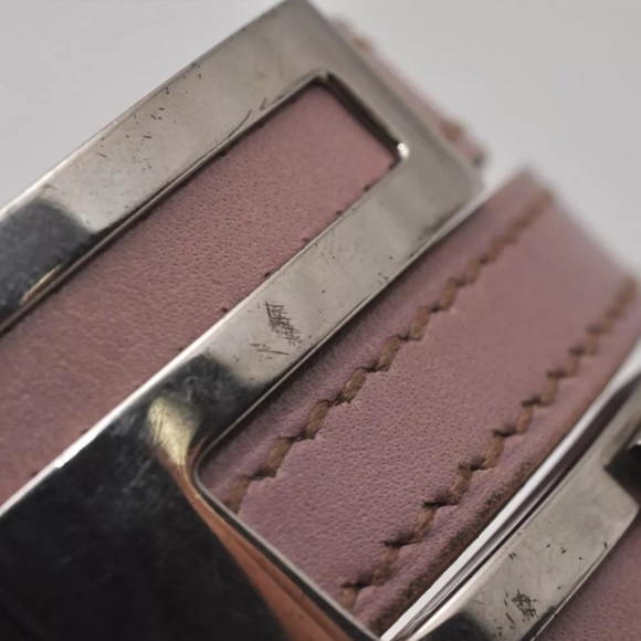 HERMES Puspus Hermes Logo Leather Bangle Pink Silver with Box!!🧡🖤 - Picture 9 of 12